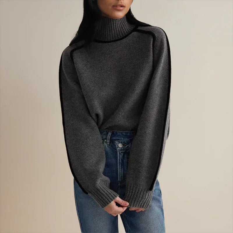Oversized Rullekravestrik til Kvinder med Kontrastkanter