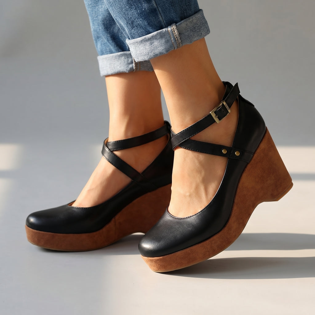 Annabel Cross Strap Wedges