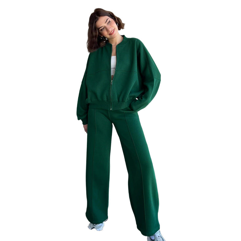 Tracksuit Sæt til Kvinder med Zip Neck og Vide Bukser