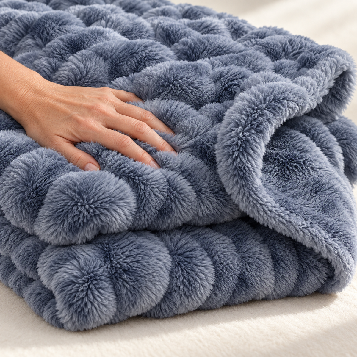Fluffy Faux Fur Tæppe med Boblestruktur – 100 × 160 cm