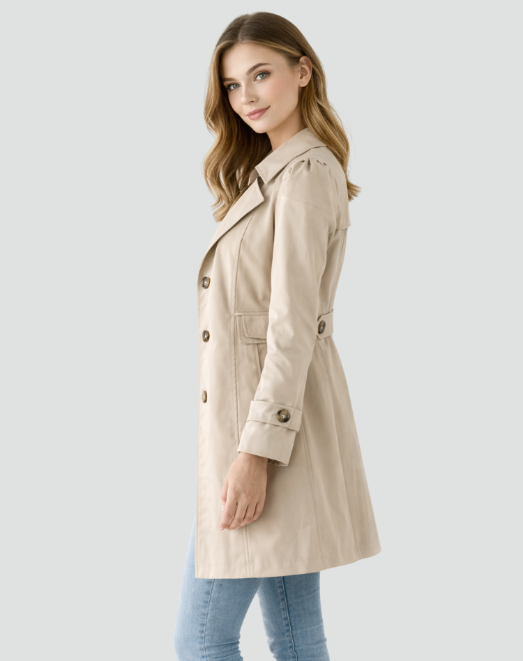 Trenchcoat til damer - Slim fit, letvægt med klassisk reverskrave