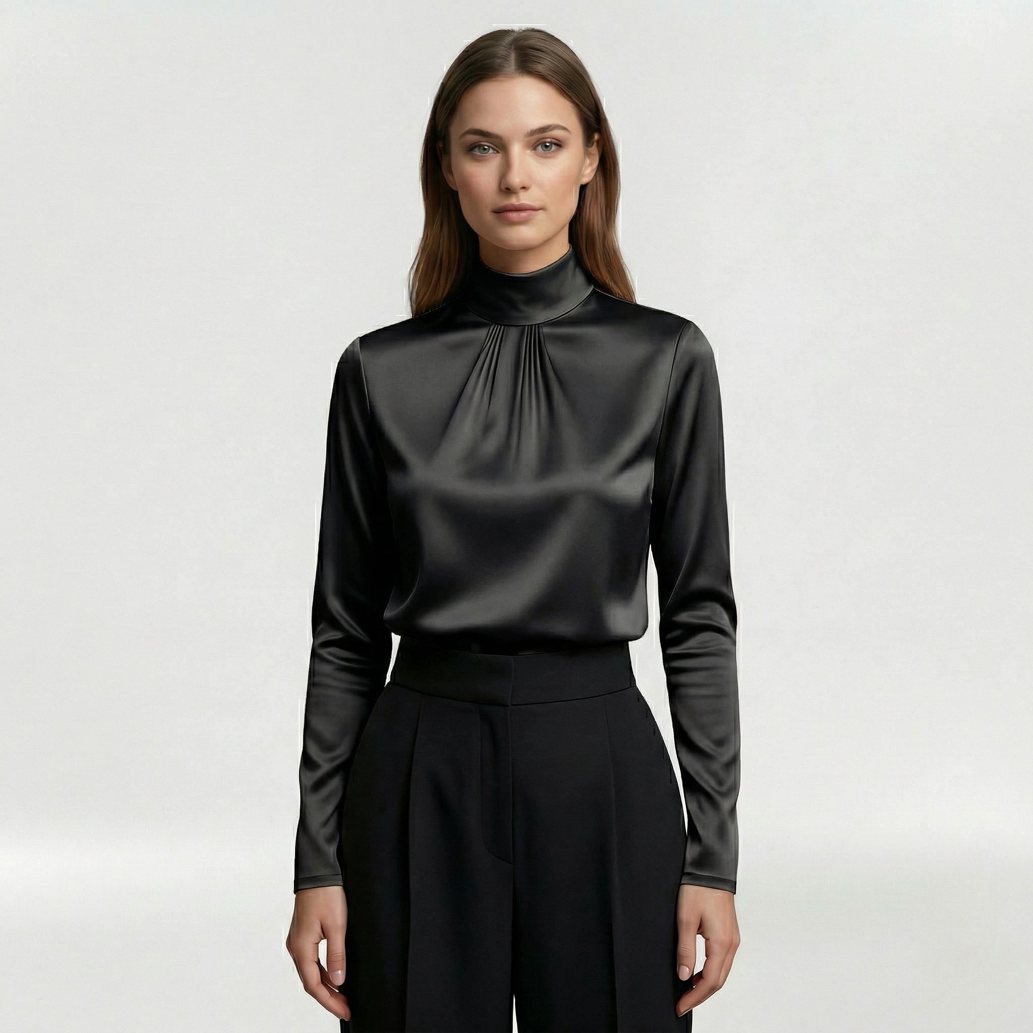 Pleated blouse for women with high neck for formal and elegant use