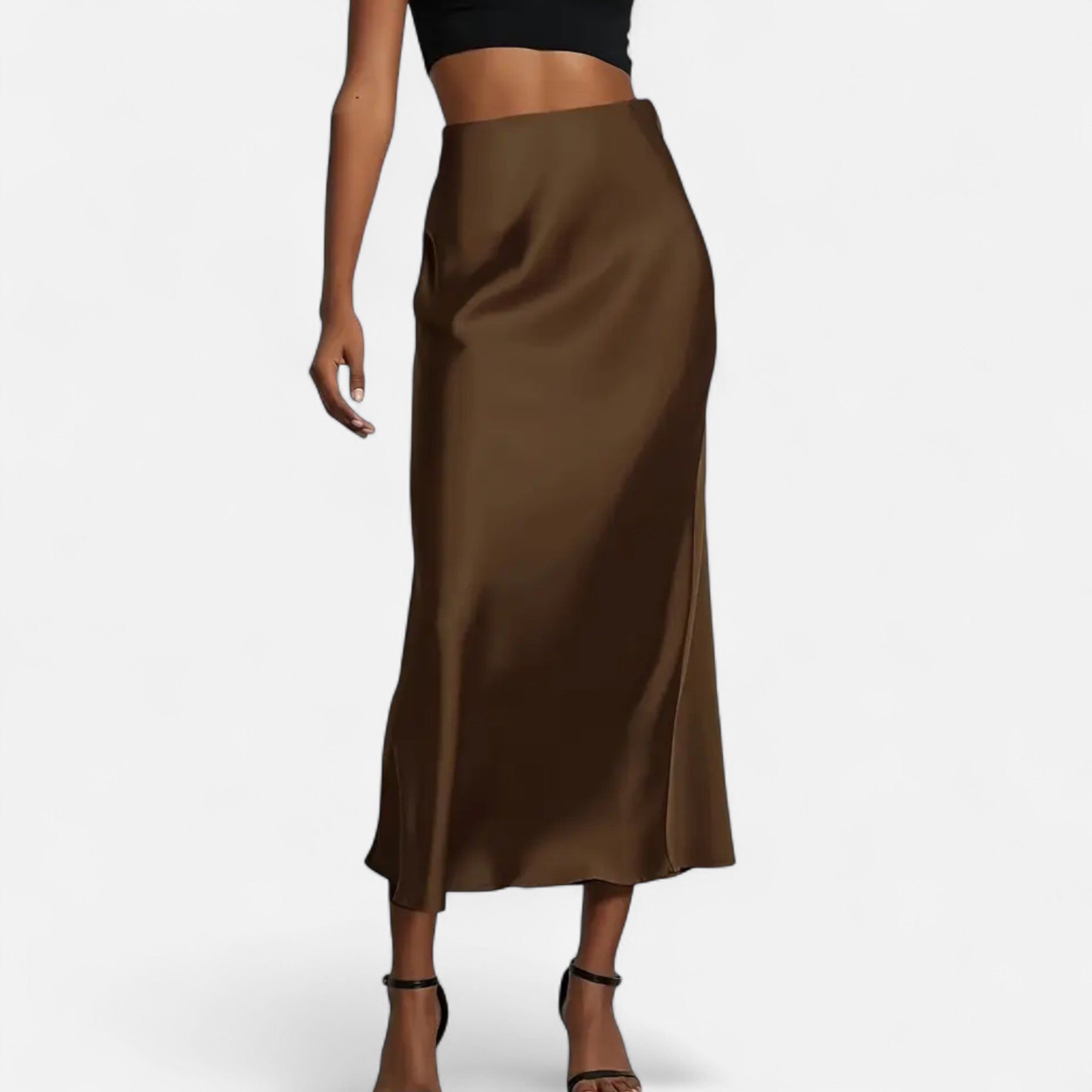 Women's High-Waisted Satin Midi Skirt