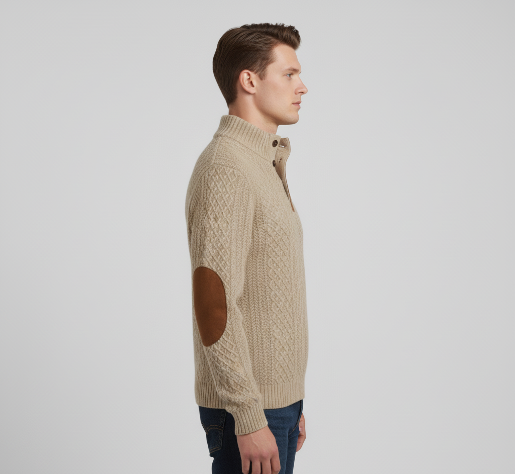 Bellivaro herre kabelstrik trøje med halv knaplukning