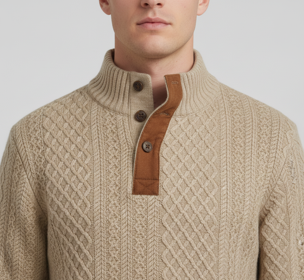 Bellivaro herre kabelstrik trøje med halv knaplukning