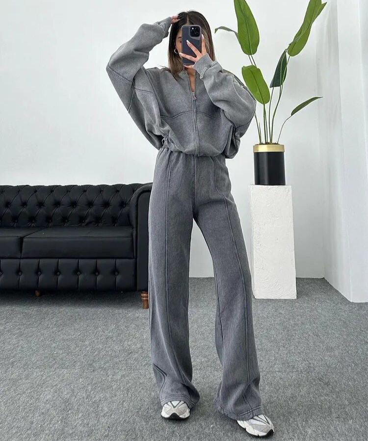 Oversized Tracksuit Sæt til Kvinder med Bomberjakke