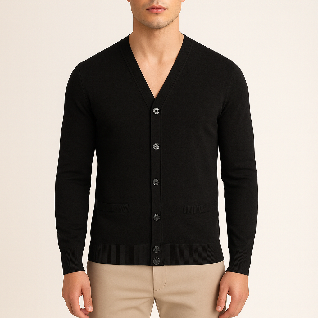 Bellivaro herre cardigan i bomuld – klassisk V-neck strik til hverdag og arbejde