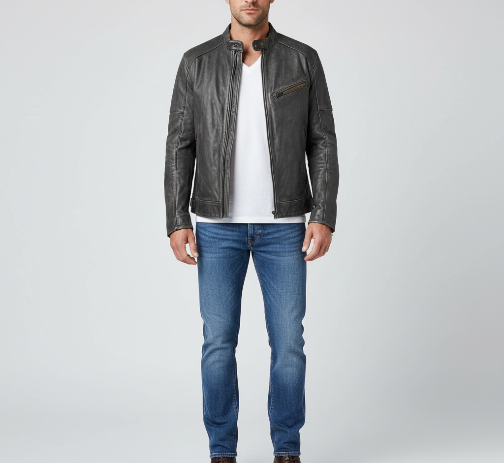 Bellivaro pánska kožená bunda z pravej kože so zipsovým zapínaním