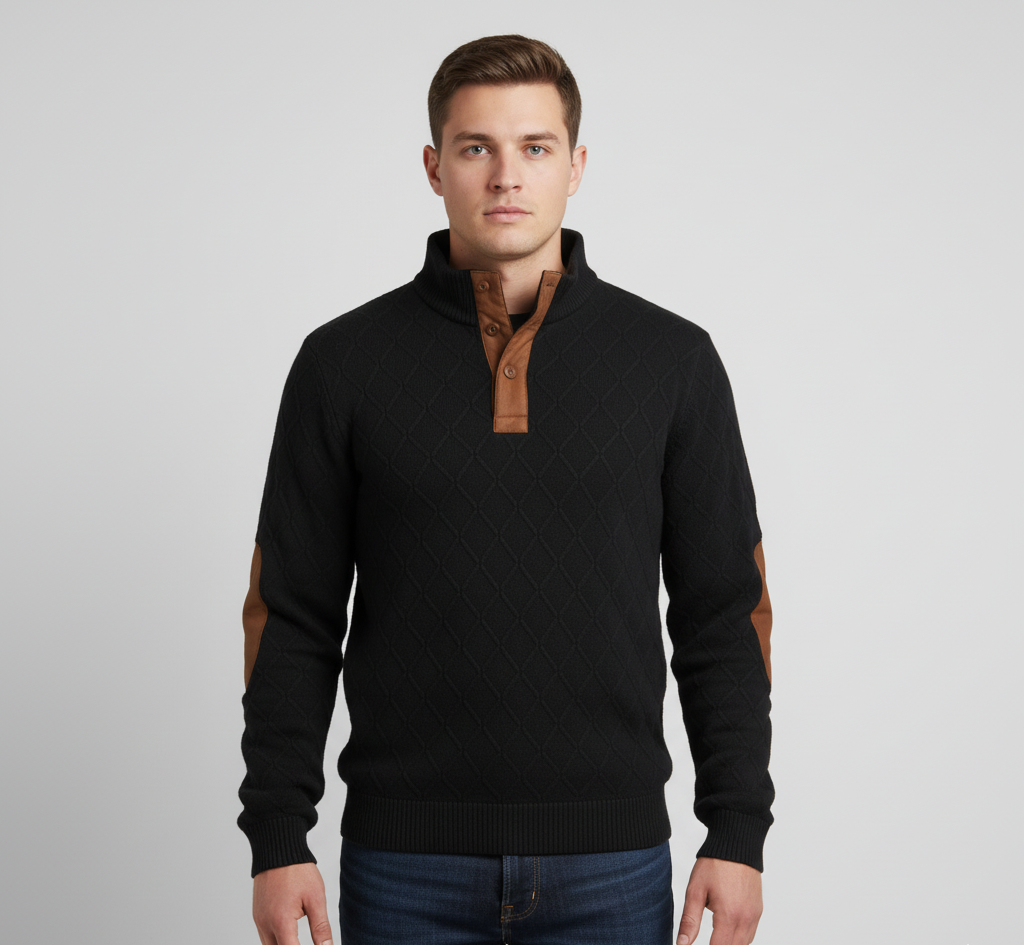 Bellivaro herre kabelstrik trøje med halv knaplukning