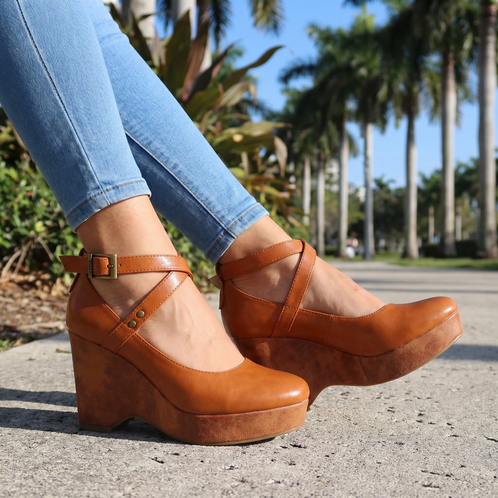 Annabel Cross Strap Wedges