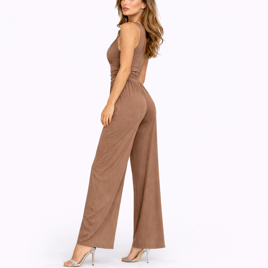 Ærmeløs Jumpsuit til Dame med V-Hals og Vide Ben