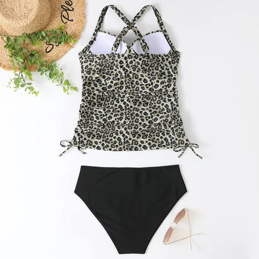 Tankini set pro dámy s lichotivým topem s překříženým předním dílem