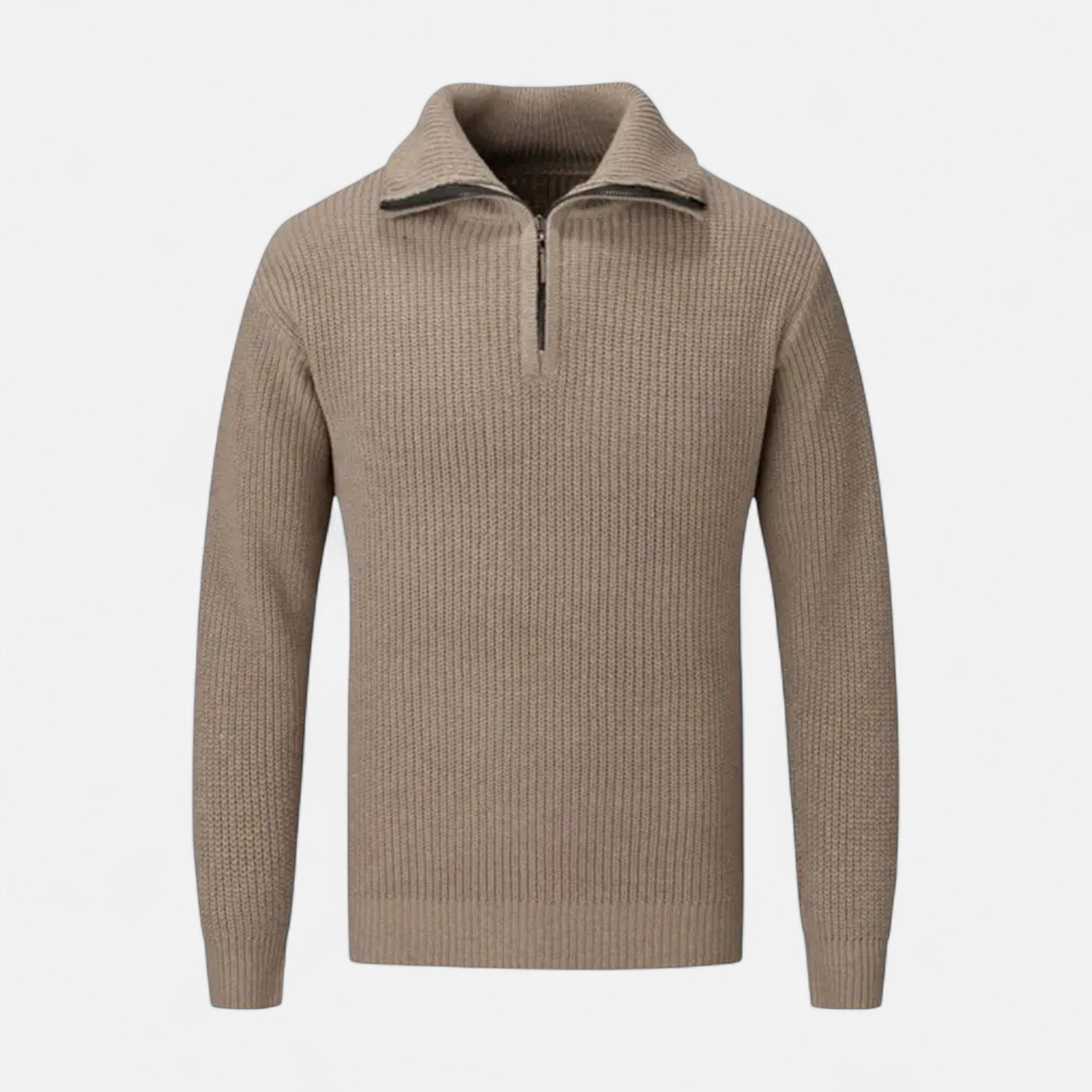 Mænds Ribstrikkede Half-Zip Uldblandingsstrik