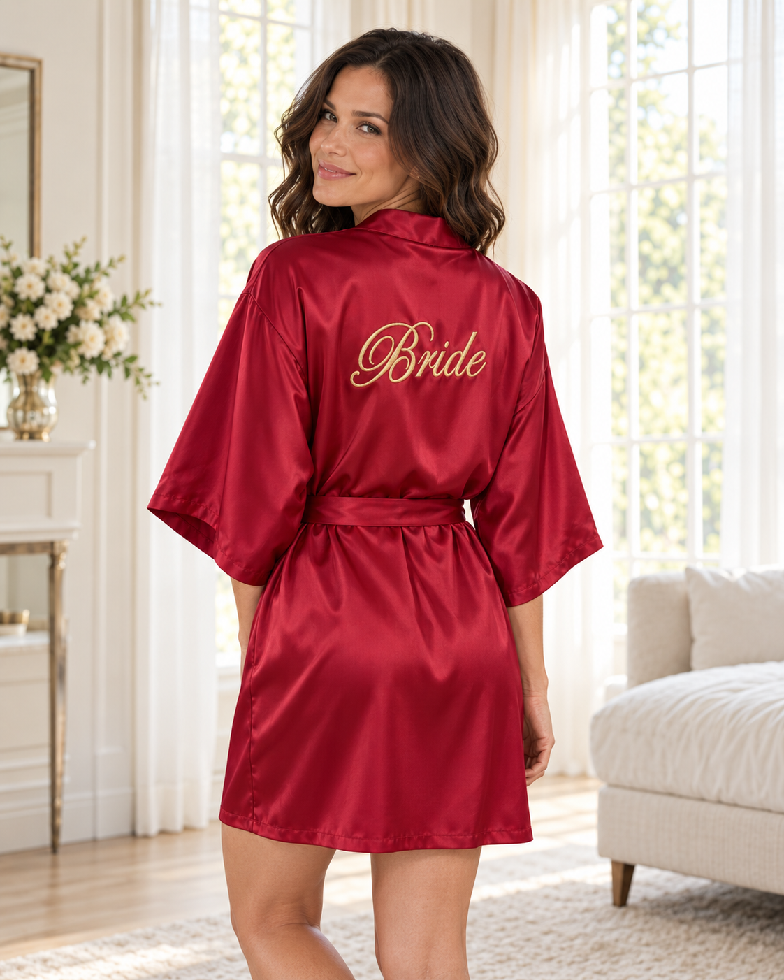 Satin Morgenkåber til Brud & Brudepiger med Broderi