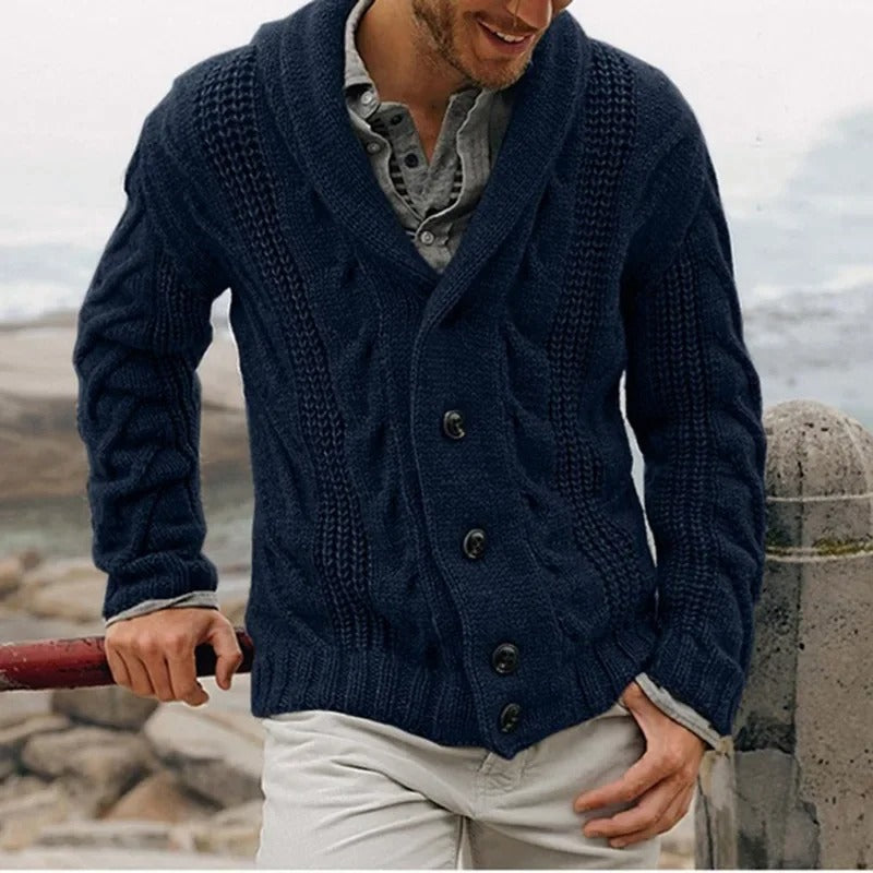 Kabelstrikket Cardigan til Mænd med Sjalskrave