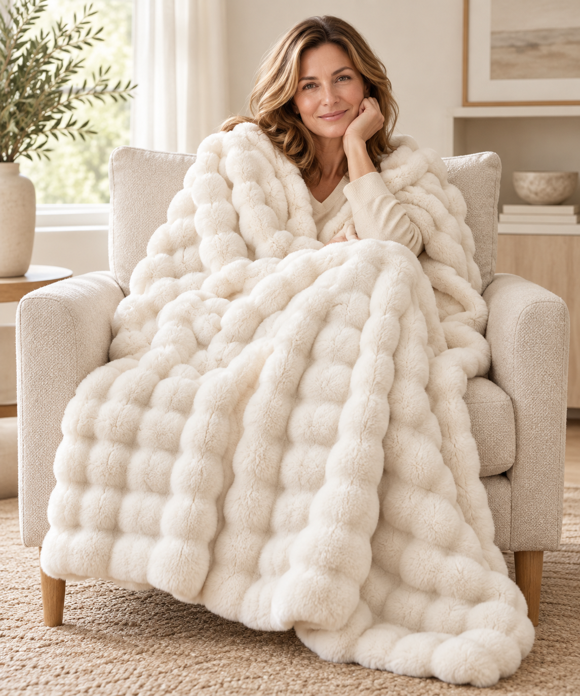 Fluffy Faux Fur Tæppe med Boblestruktur – 100 × 160 cm