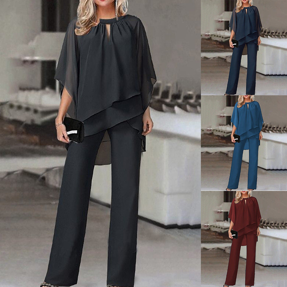 Ensemble deux pièces pour femmes avec overlay en chiffon aéré