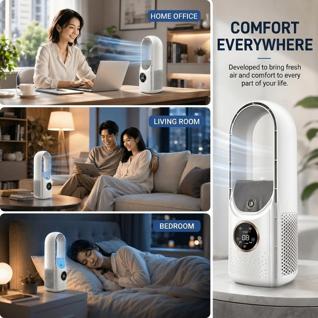 Blæderløs Tårnventilator til Skrivebord – Stille