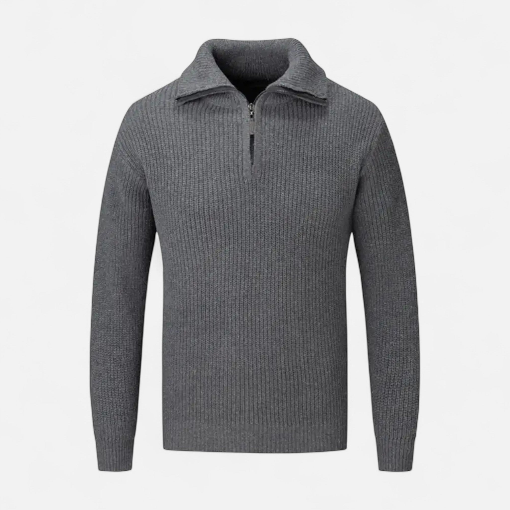 Mænds Ribstrikkede Half-Zip Uldblandingsstrik