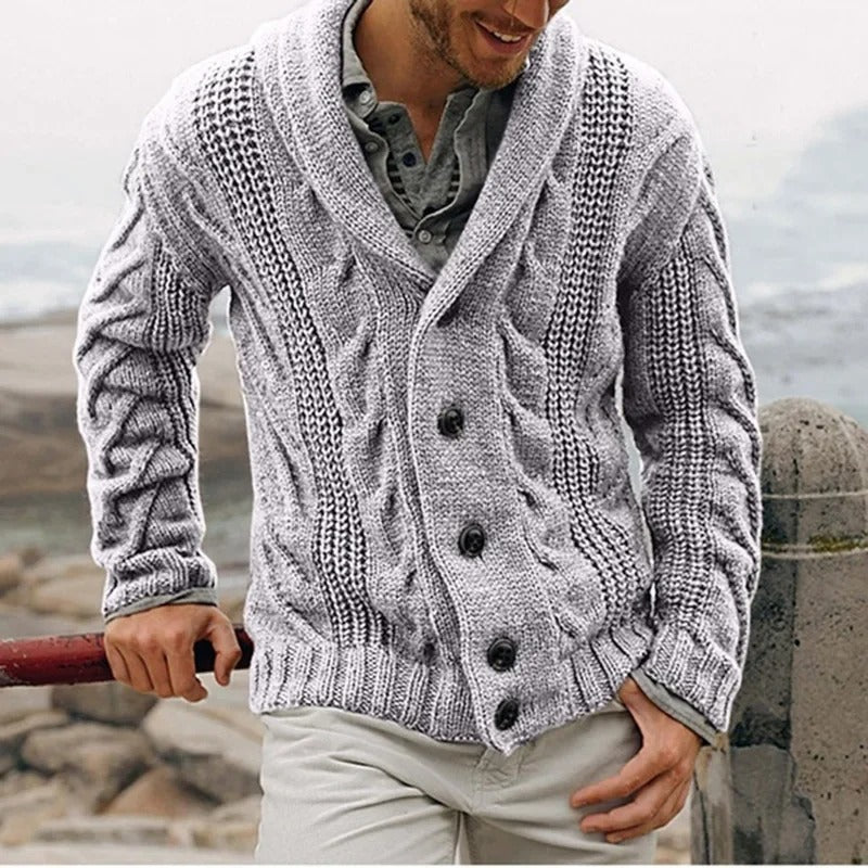 Kabelstrikket Cardigan til Mænd med Sjalskrave