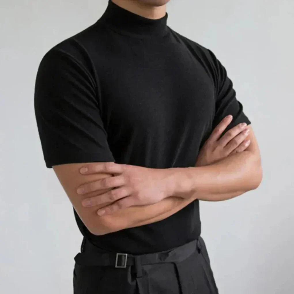 Heren T-shirt met Hoge Kraag – Slim Fit Katoenen T-shirt met Korte Mouwen | Comfortabele Basic voor Elke Dag