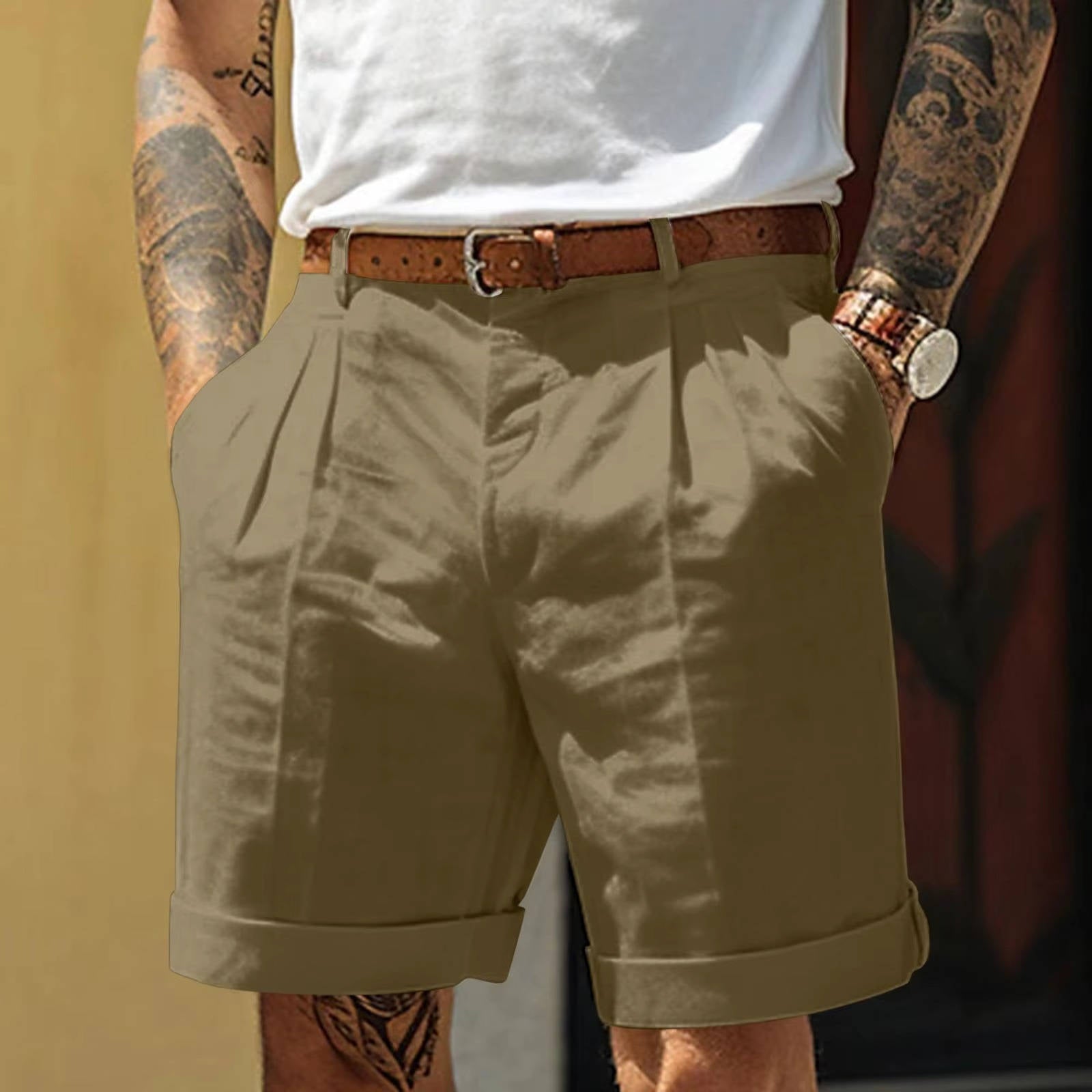 Shorts classici da uomo con piega e risvolto