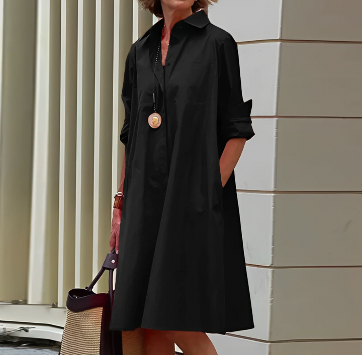 Rochie cămașă fluidă cu nasturi, eleganță clasică pentru femei