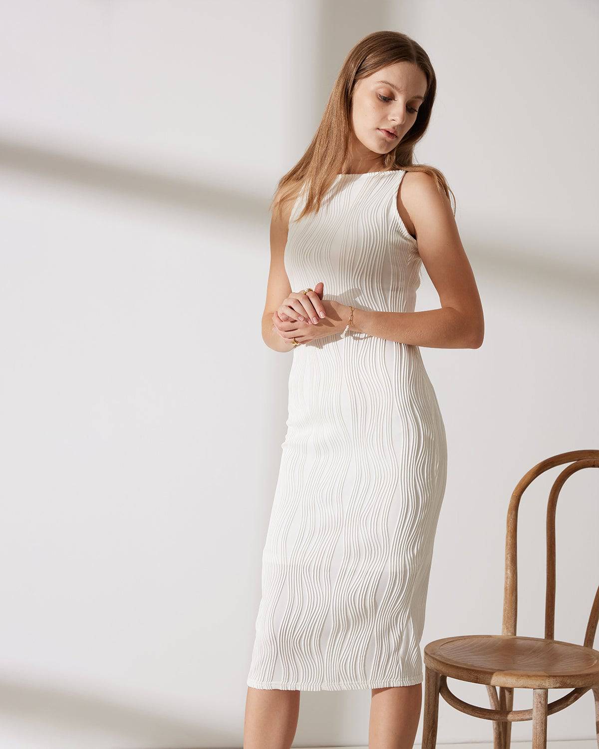 Sommer Midi Cami Kjole med Vandripple Tekstur