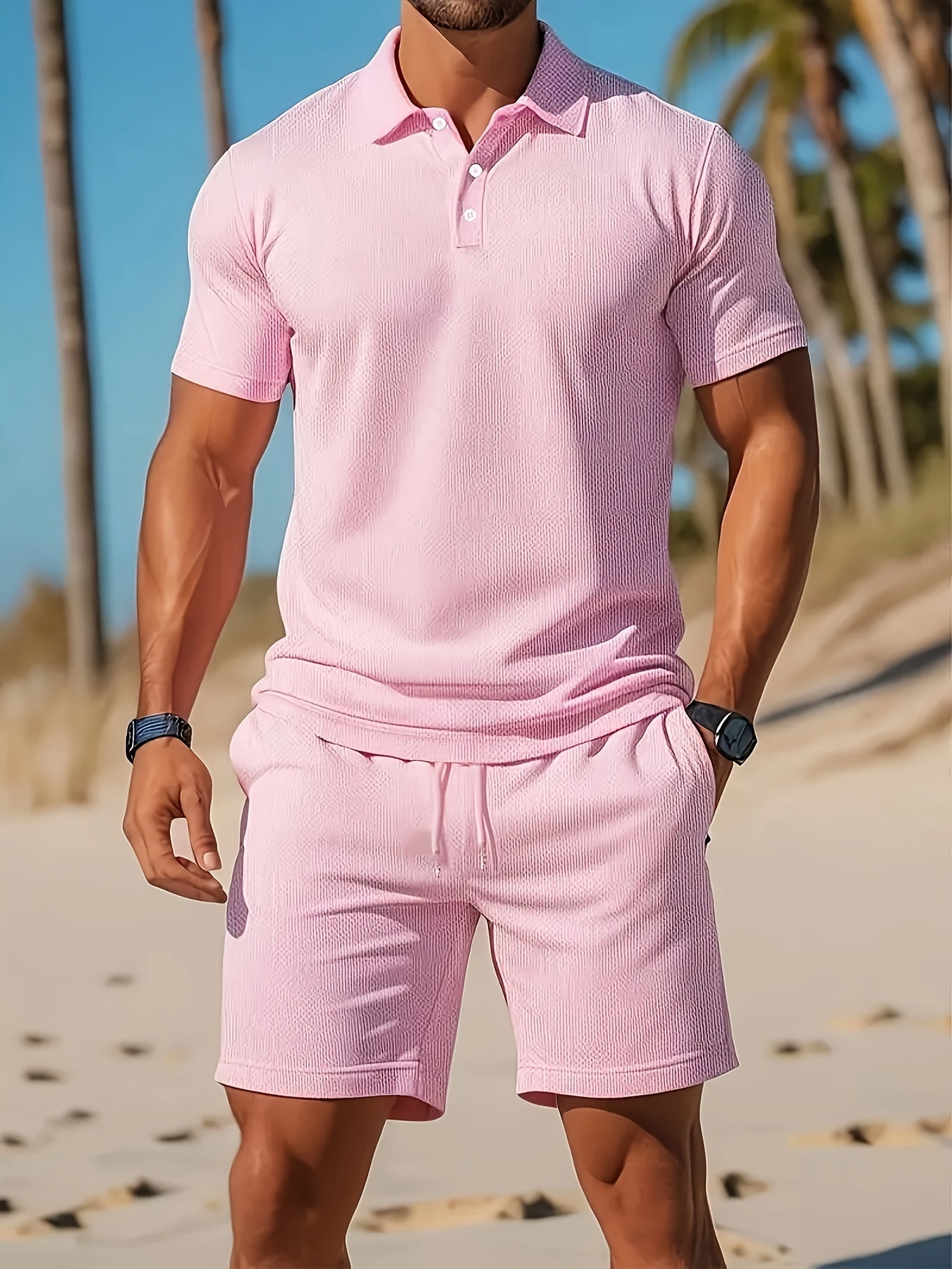 Herre Todelt Polo Sæt med Shorts i Komfortabel Pasform