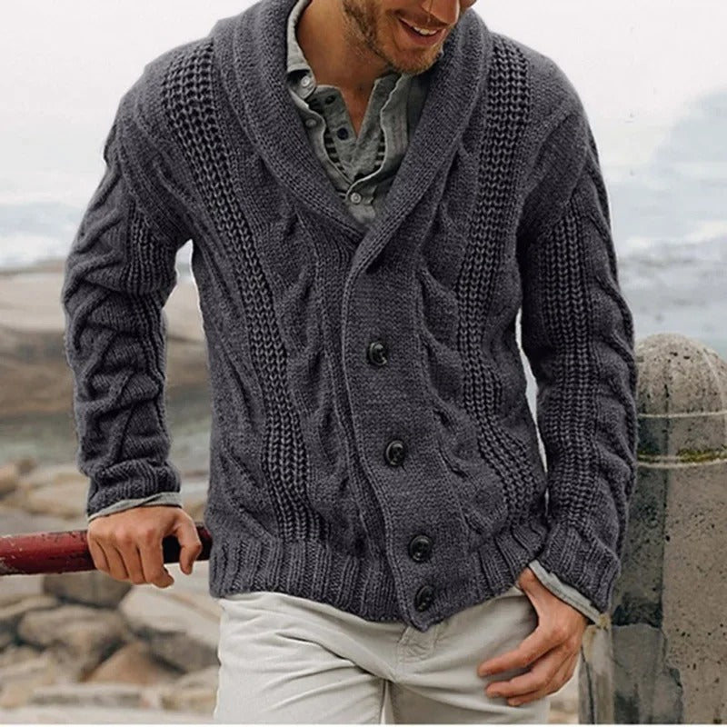 Kabelstrikket Cardigan til Mænd med Sjalskrave