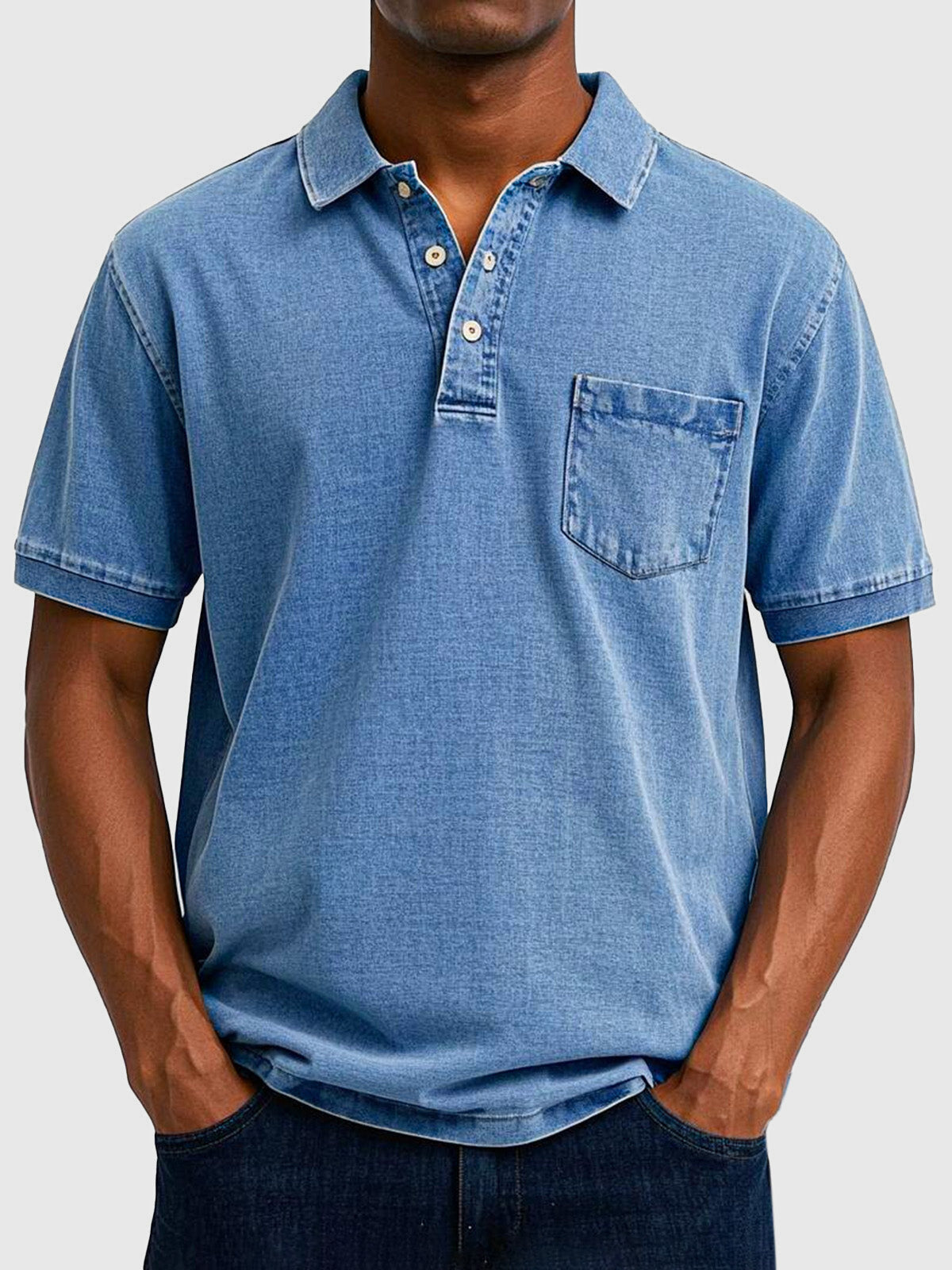 Herre Poloshirt i Bomuldsdenim med Korte Ærmer