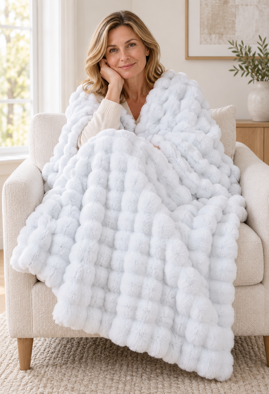 Fluffy Faux Fur Tæppe med Boblestruktur – 100 × 160 cm