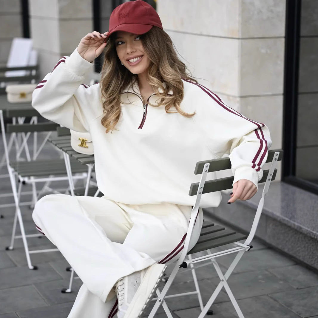 Half-Zip Tracksuit Sæt til Kvinder med Vide Bukser