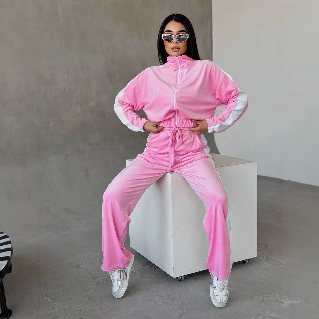 Zip-Up Tracksuit Sæt til Kvinder med Kontrastpaneler