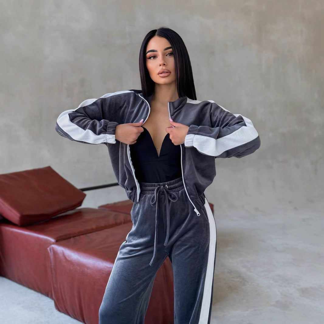 Zip-Up Tracksuit Sæt til Kvinder med Kontrastpaneler