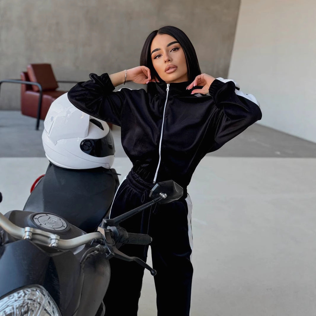 Zip-Up Tracksuit Sæt til Kvinder med Kontrastpaneler