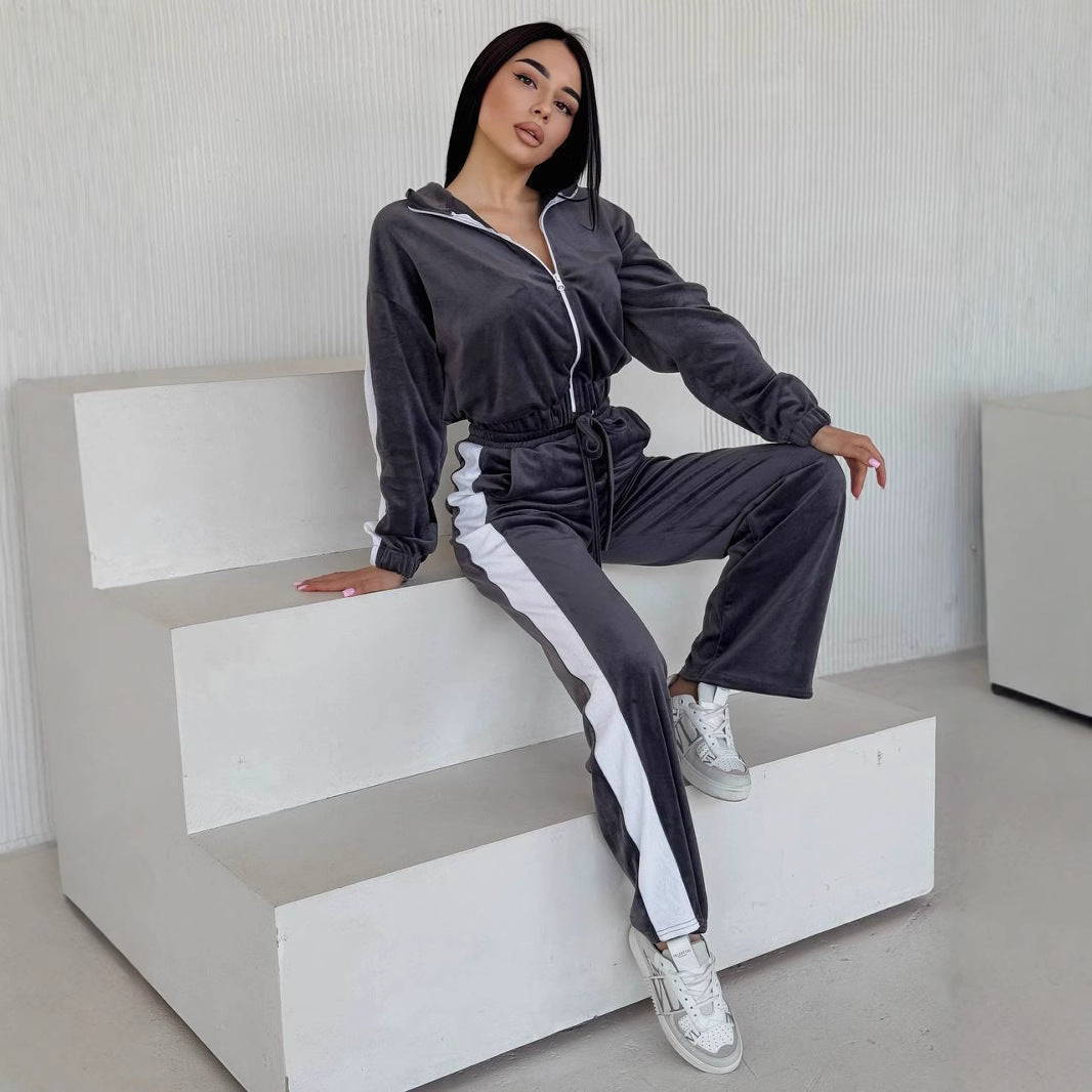Zip-Up Tracksuit Sæt til Kvinder med Kontrastpaneler