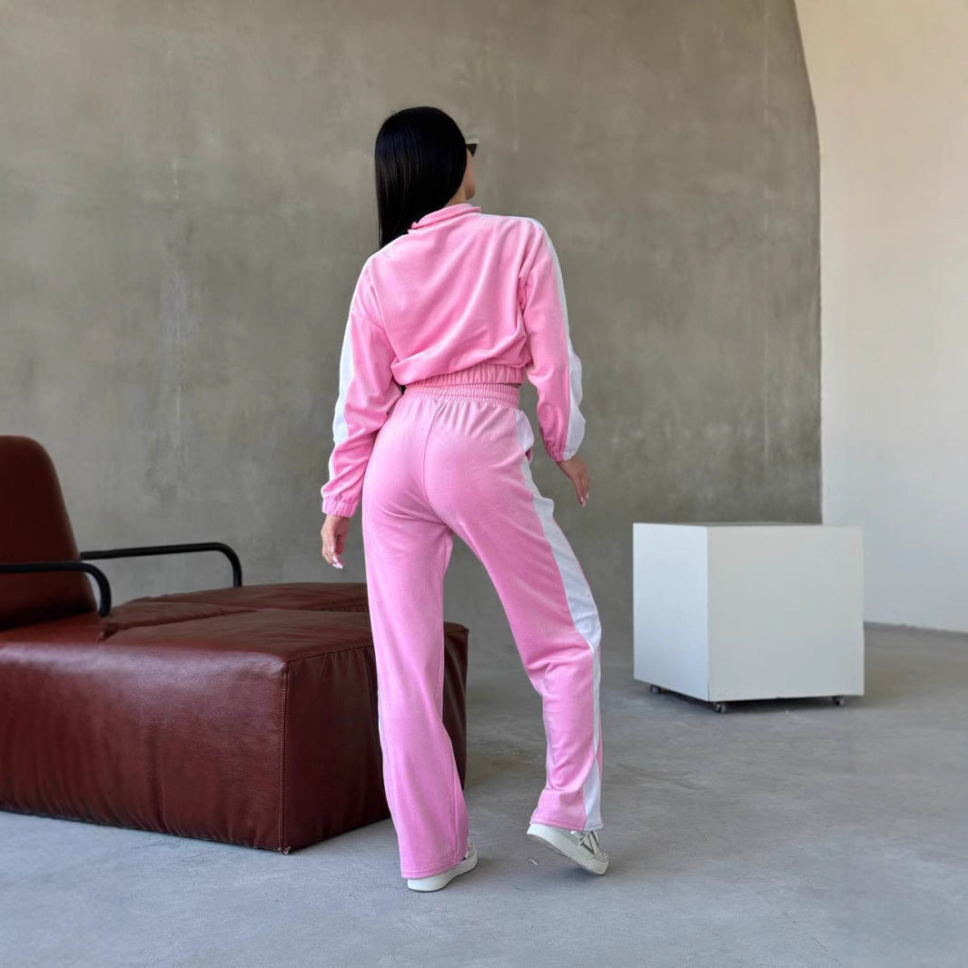 Zip-Up Tracksuit Sæt til Kvinder med Kontrastpaneler