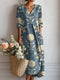 Boho Midi Kjole i Hørlook med Print til Dame