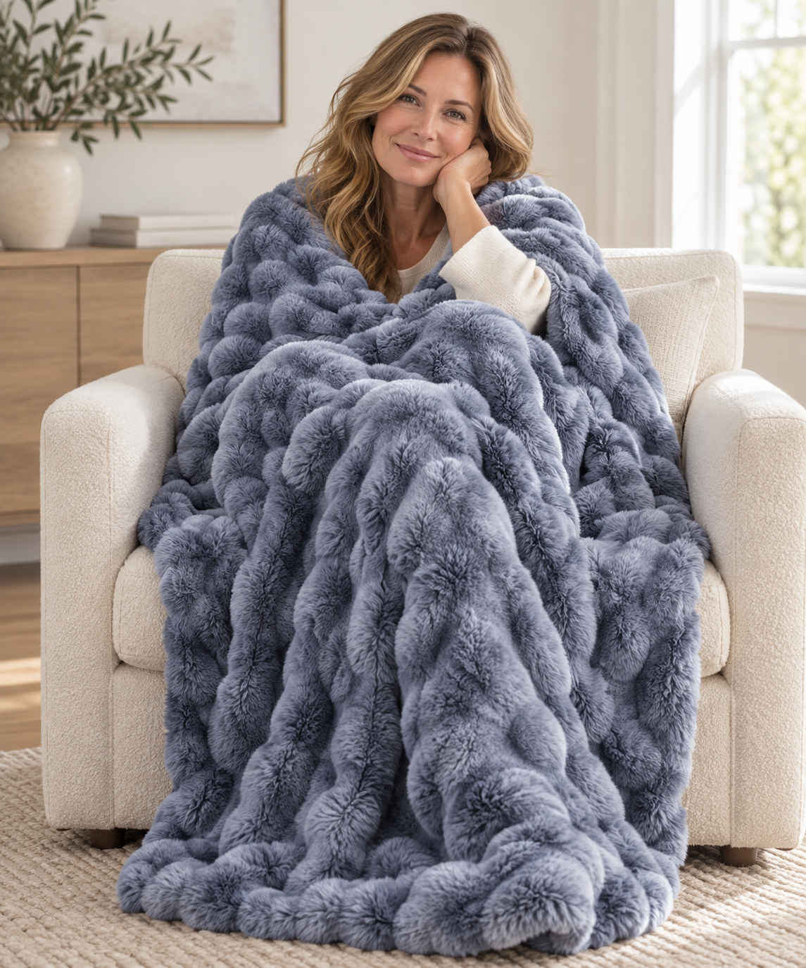 Fluffy Faux Fur Tæppe med Boblestruktur – 100 × 160 cm