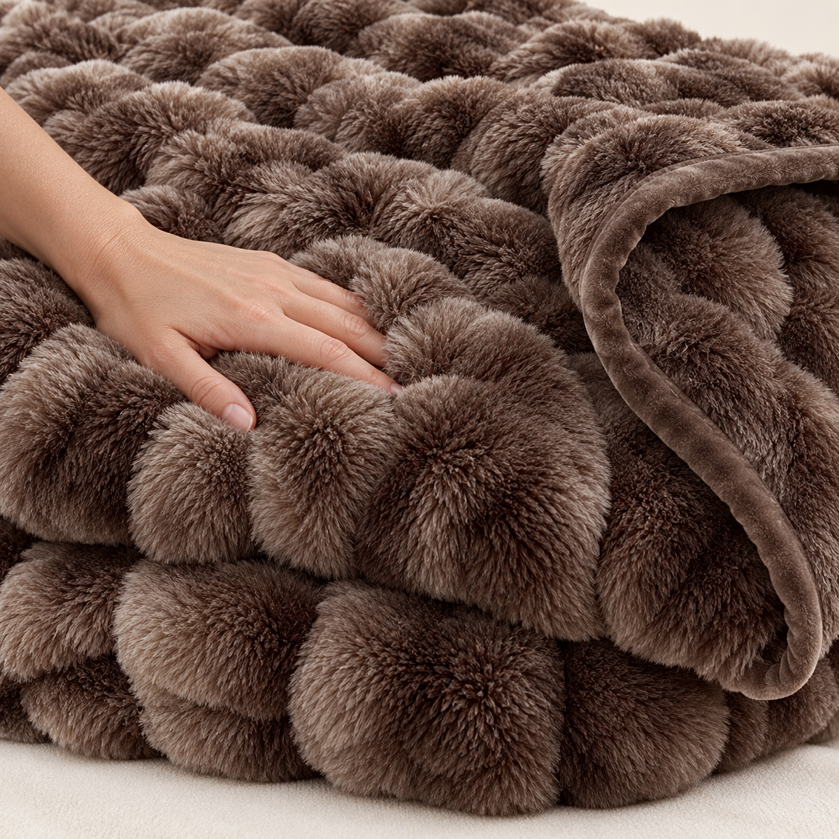 Fluffy Faux Fur Tæppe med Boblestruktur – 100 × 160 cm