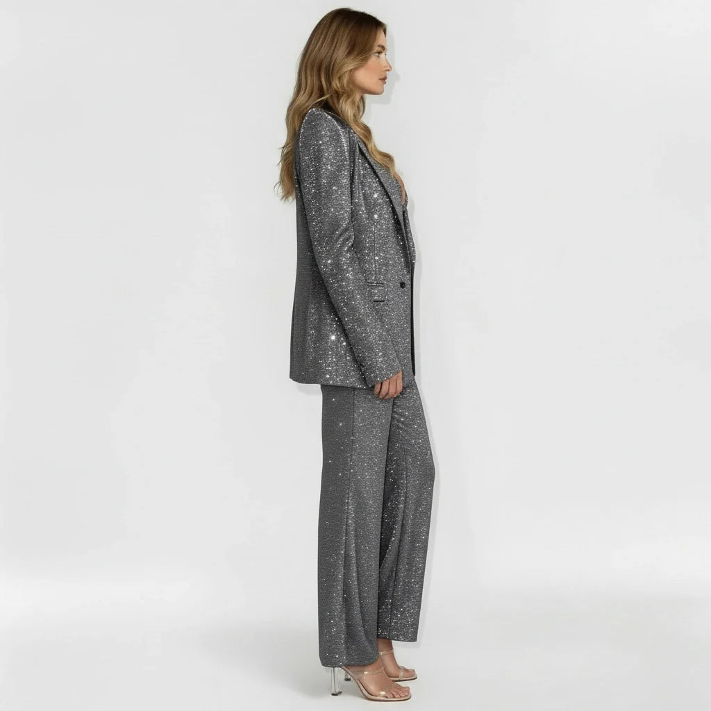 Damers pailletsæt med bukser blazer og bukser festoutfit 3-delt sæt