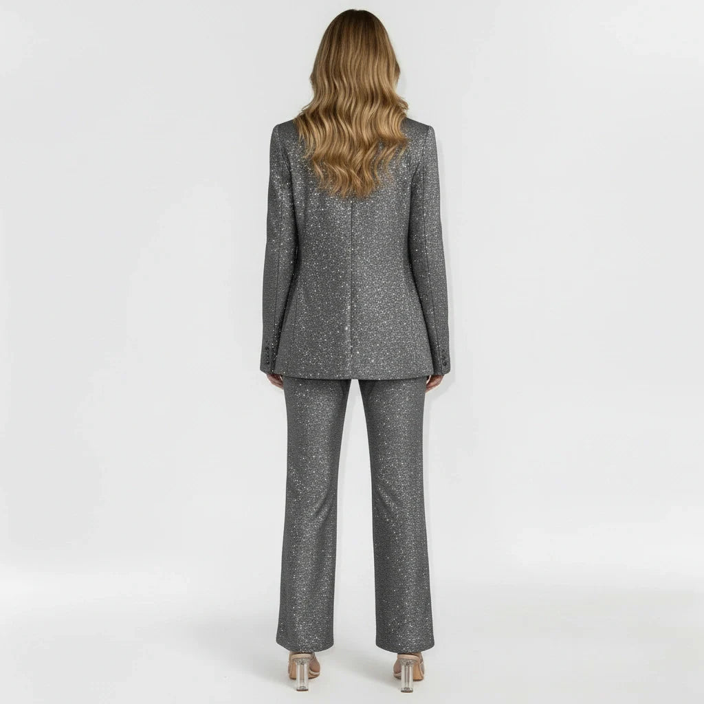Damers pailletsæt med bukser blazer og bukser festoutfit 3-delt sæt