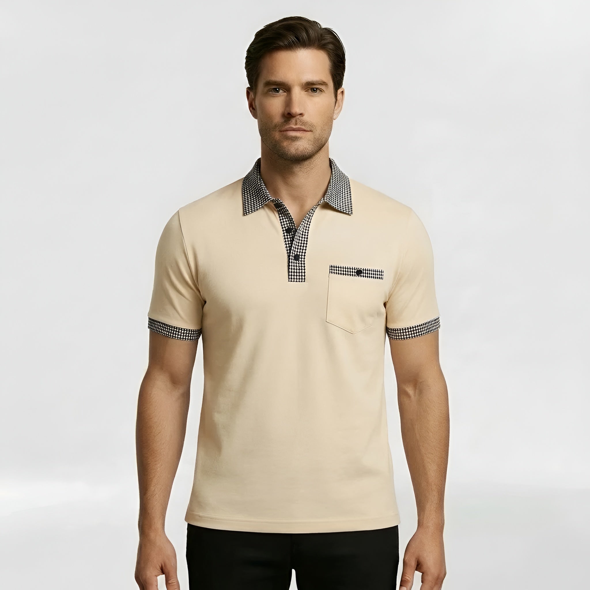 Polo homme en coton manches courtes coupe slim col décontracté chemise d'été