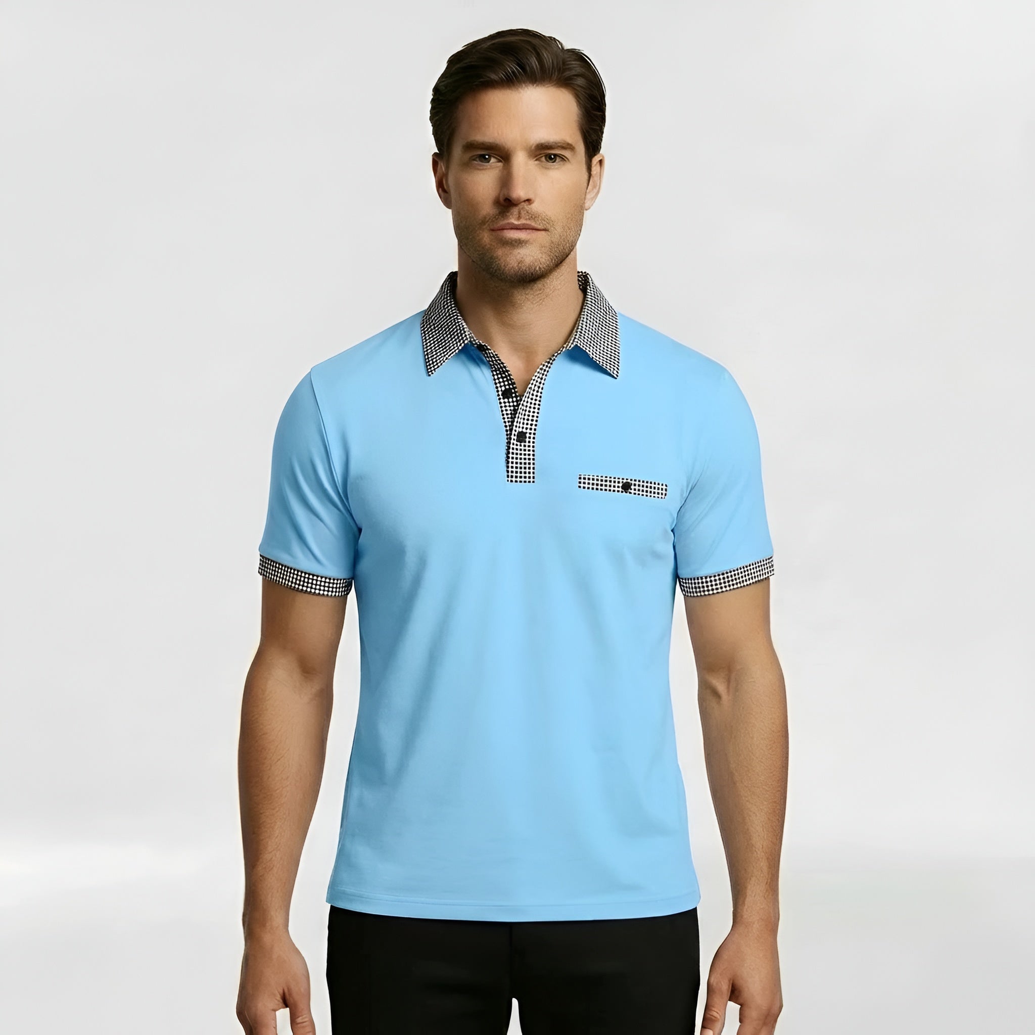 Polo homme en coton manches courtes coupe slim col décontracté chemise d'été