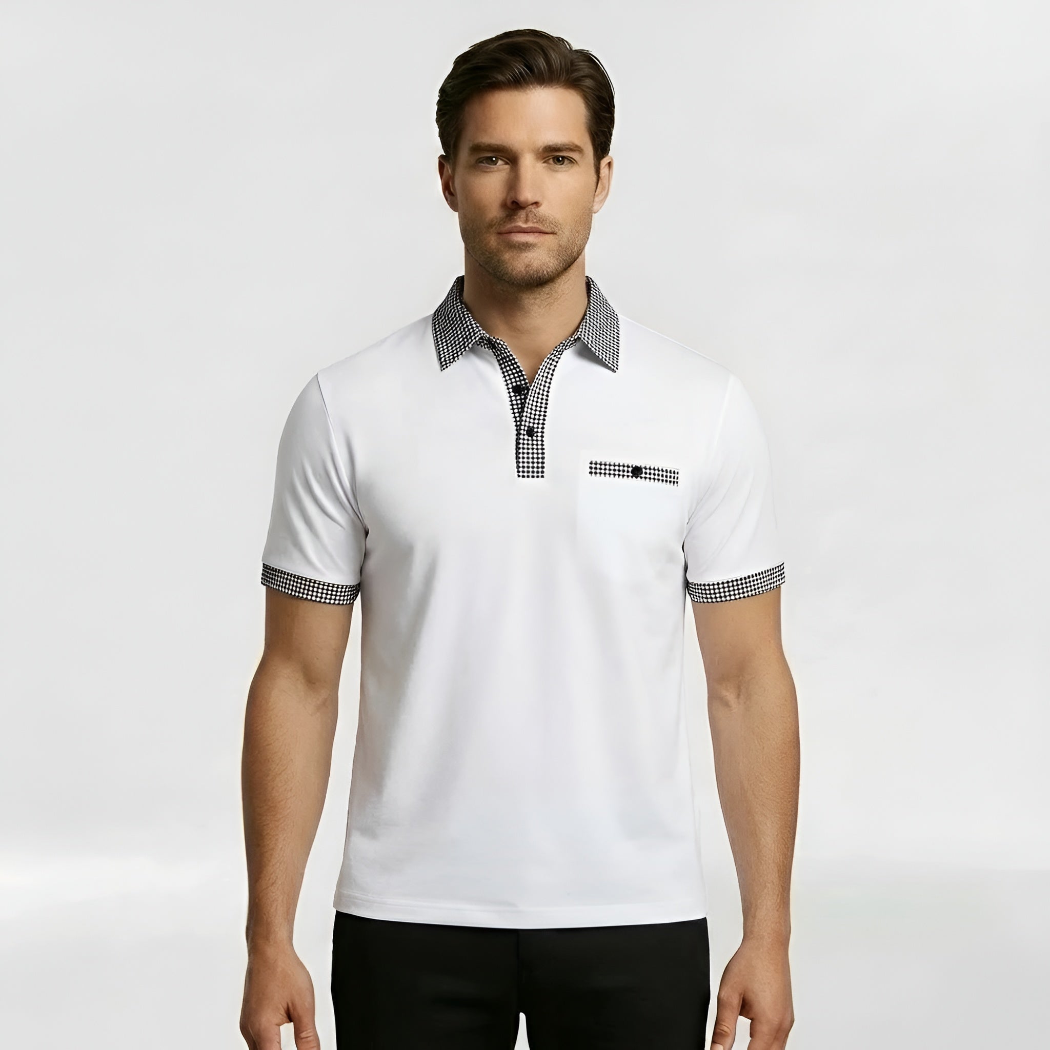 Polo homme en coton manches courtes coupe slim col décontracté chemise d'été