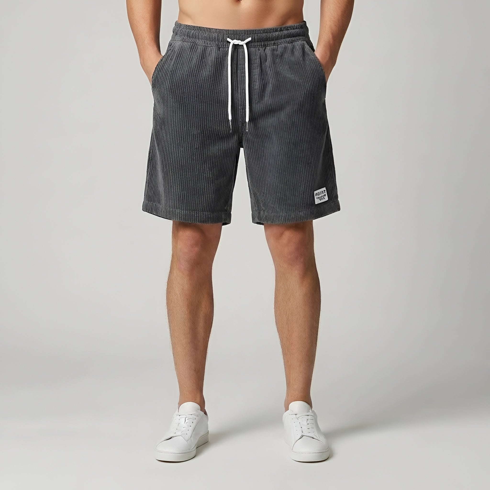 Shorts en velours côtelé pour hommes avec taille élastique, cordon de serrage et design estival décontracté