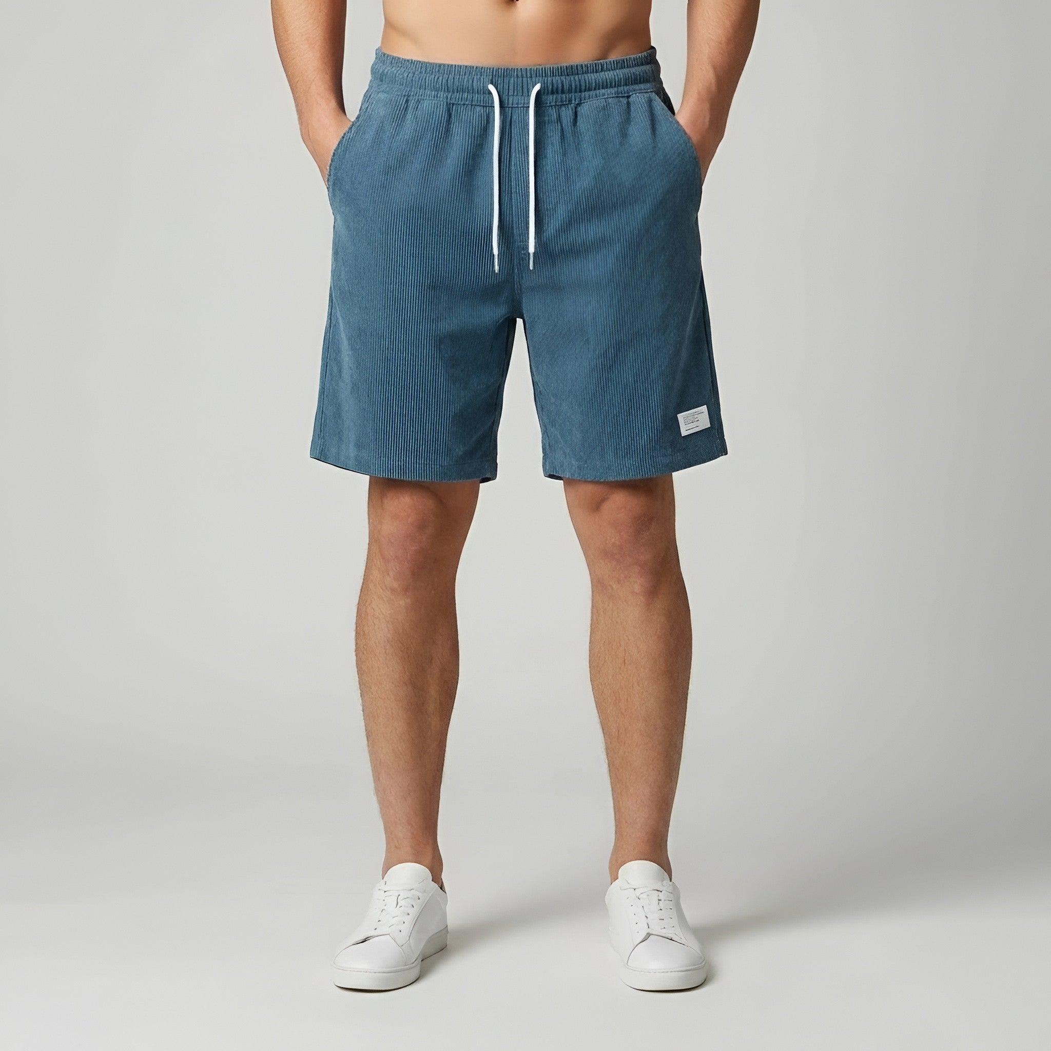 Shorts en velours côtelé pour hommes avec taille élastique, cordon de serrage et design estival décontracté