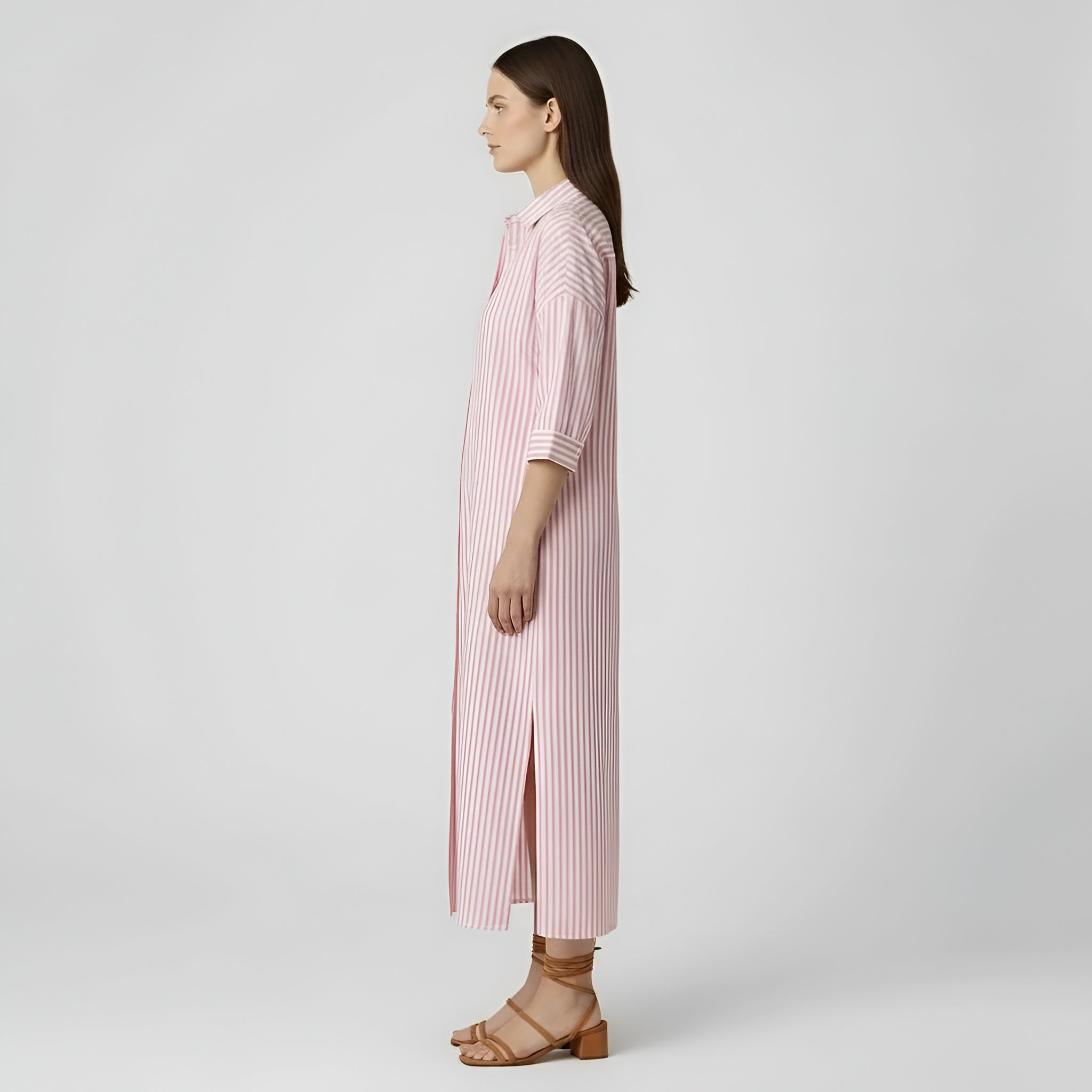 Harriet | Damska sukienka midi na lato w paski z długim rękawem