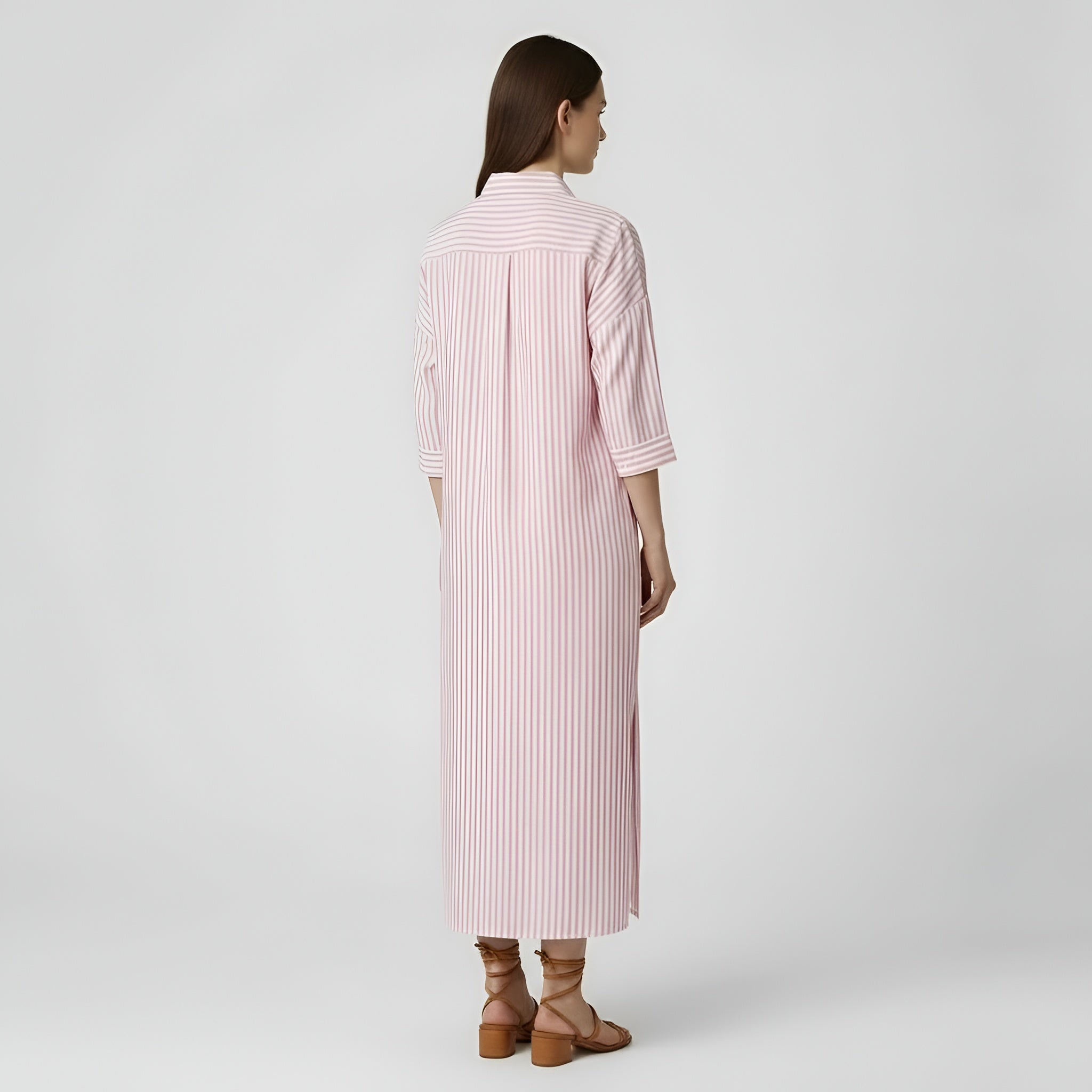 Harriet | Damska sukienka midi na lato w paski z długim rękawem